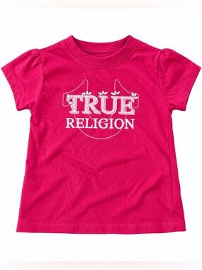 True Religion Girls Embellished Logo Pink T-Shirt Size M NWT